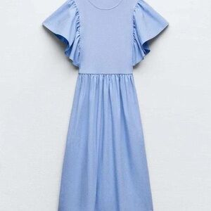 Zara Light Blue Ruffle Sleeve Dress
